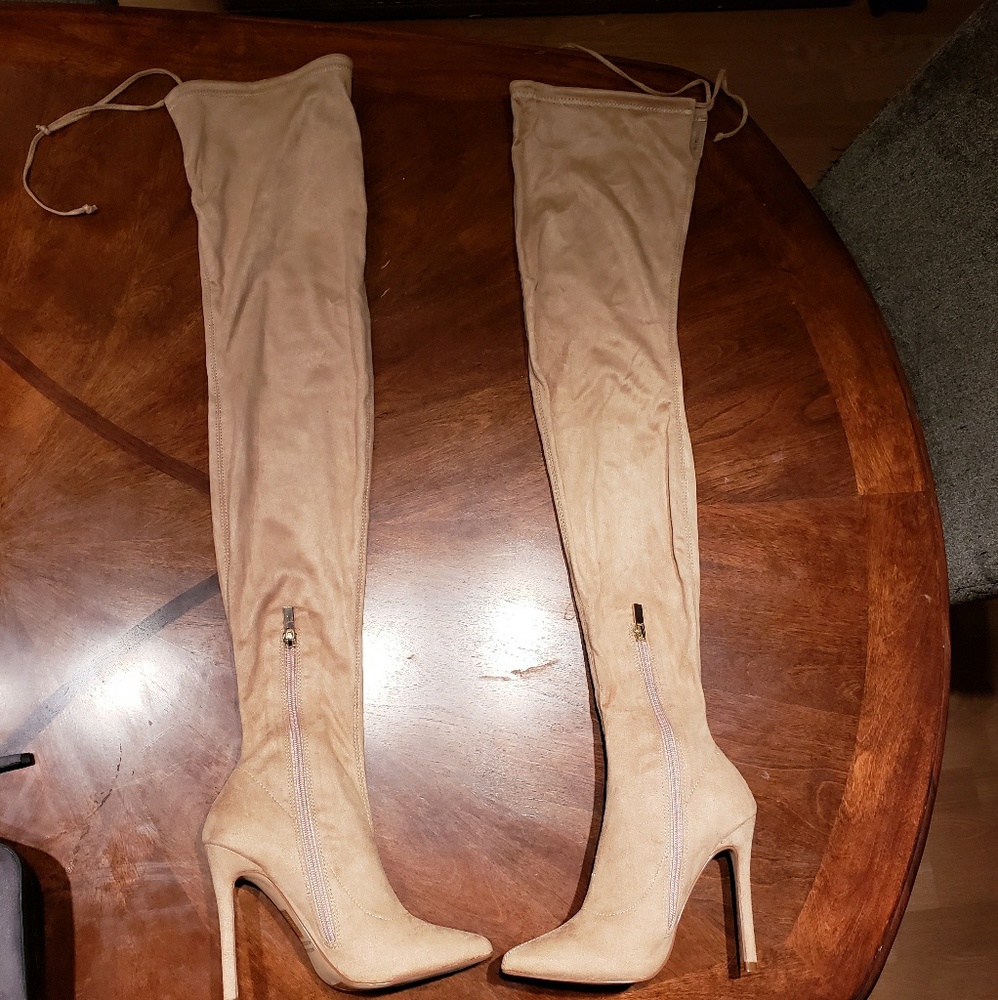 Forever 21 nude faux suede over the knee boots